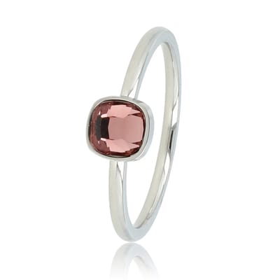 My Bendel - Fijne Zilverkleurige Aanschuifring met Vierkante Roze Glassteen - Zilverkleurige Ring met Vierkante Glassteen • Donkerroze - met Luxe Cadeauverpakking | Sieraden Voor Dames | Maat 16.00 Mm / Maat 50