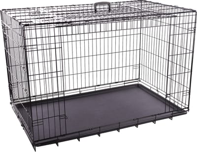 Hondenbench Nyo Zwart XXL – 124x77x81,5 cm – opvouwbare draadkooi met 2 deuren & lade – Flamingo hondenbench met handvat
