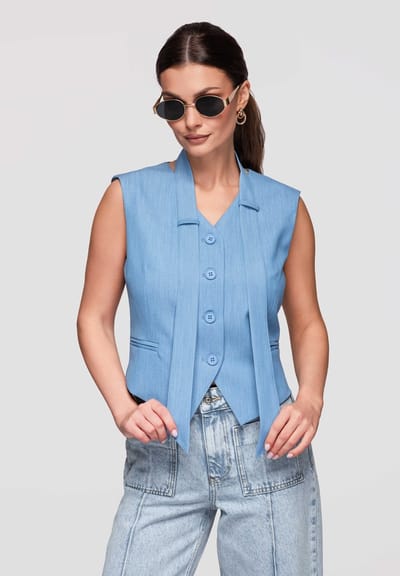 OMBRE Gilet - Regular Fit - Knopen - Effen Blauw M
