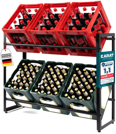 FLOORDIREKT Drankenkrattenrek voor 6 Kratten - Stevig & Ruimtebesparend Drankenrek incl. Montagemateriaal - Metalen Krattenrek - Opbergrek voor Dranken - Kenji