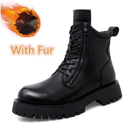 Hoge Kwaliteit Herenlaarzen Dikke Zool Alles-Passend Echt Leer Herenlaarzen Mode Schoenen Heren Design Luxe Motorschoenen Mannelijk 43 black
