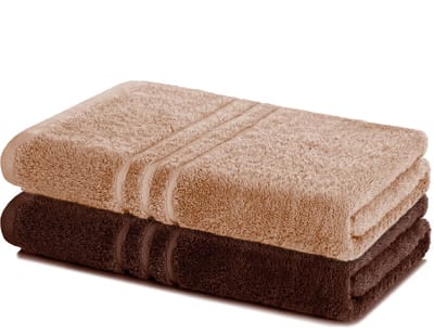 Lavea® Set van 2 badlakens 100x150 cm – 100% katoen, badhanddoeken en handdoeken, zacht, absorberend en duurzaam – ideaal voor badkamer, sauna, spa of hotel – Cappuccino en Koffiebruin