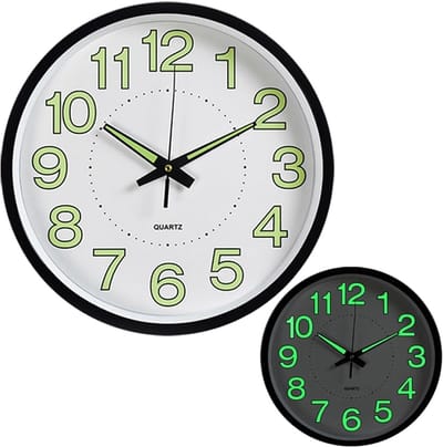 Keukenklokken- Wandklok Glow in the Dark - Klok Lichtgevend - Stille Klok-Ronde Wandklok-Moderne Kwarts Keukenklok - 30cm/12 inch