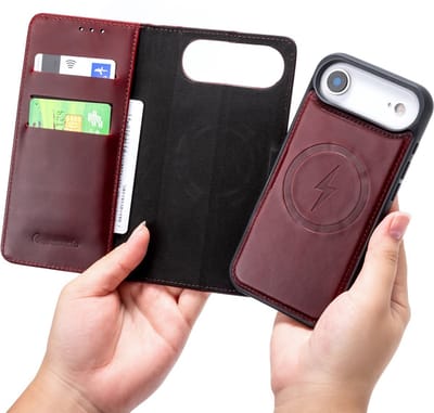 CaseMania Bookcase hoesje geschikt voor iPhone 17 Air - Effen Bordeaux - Leer - 2-in-1 Magnetisch Uitneembaar Design - Compatible met MagSafe