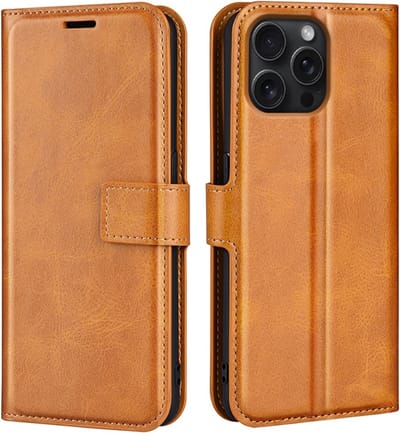 Coverup Hoesje - Geschikt voor iPhone 16 Pro Hoesje - Coverup Deluxe Book Case - Bruin