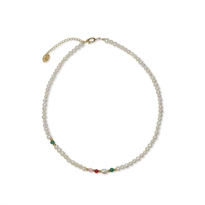 CO88 Collection 8CN-26330 Parelketting met Kralen- Dames - Parel - Staal - Parel 4 x 5 mm - 40 + 5 cm Lengte - Multi/Wit /Goudkleurig