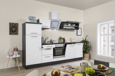 Goedkope keuken 280 cm - complete keuken met apparatuur Amanda - Eiken grijs/Wit - soft close - keramische kookplaat - vaatwasser - afzuigkap - oven - spoelbak