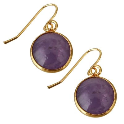 Edelstenen oorbellen Amethyst Gold Round - oorhanger - amethist - edelstaal - goud - paars - luxe sieraden zakje - paarse oorbellen - oorbellen dames