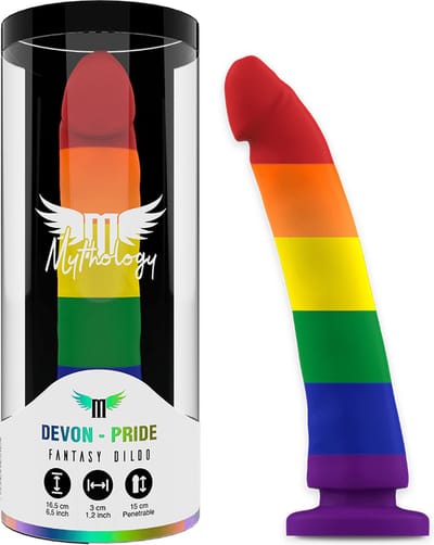 Mythology Fantasy Dildo Devon - Dildo - Regenboog Kleuren - Pride - 16.5x3cm