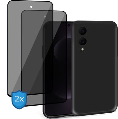 ChiGuard Hoesje & 2x Privacy Screenprotector geschikt voor Samsung Galaxy S25 Edge Hoesje Screenprotector - Gehard Glas Cover + Shock Proof Case - Zwart