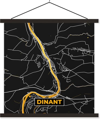 Posterhanger incl. Poster 60x60 cm - Schoolplaat - Stadskaart - Dinant - Gold - Kaart - Plattegrond - Textielposter - Zwarte latten - Stadskaart