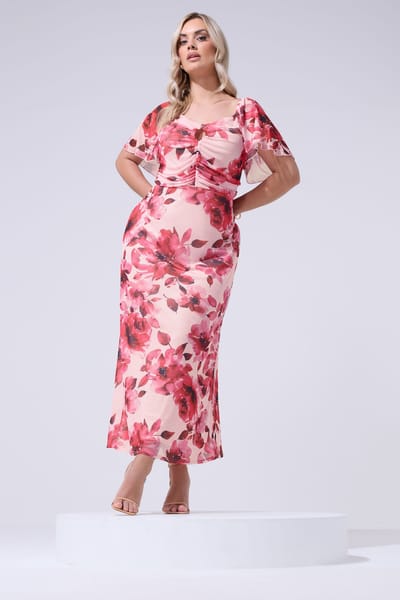 Yours London Roze Bloemenprint Maxijurk Met Keyholedetail Size 42