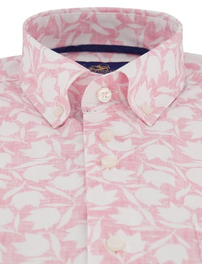 Overhemd geprint roze eden vally korte mouw met borstzak