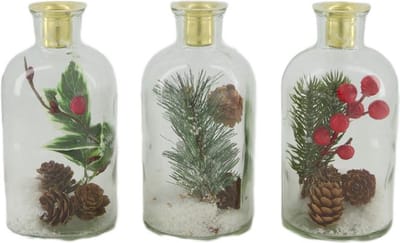 Kandelaar glas met kerstdeco 8x8x16cm