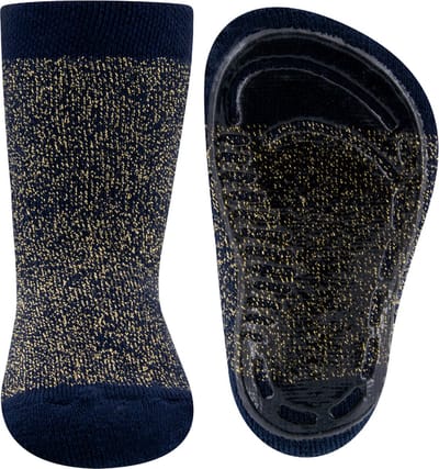 Ewers antislip sokken donker blauw met goud draad