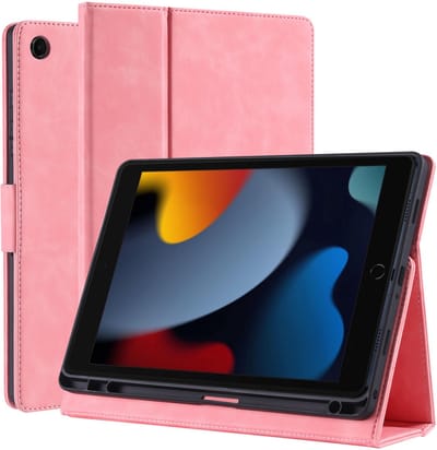 oTronica hoes geschikt voor iPad 7e, 8e, 9e generatie hoes (2019/2020/2021) - 10.2 inch bookcase met pencil houder premium leren cover - Rose Goud