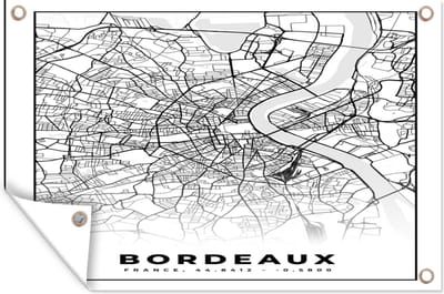 Muurdecoratie Kaart - Stadskaart - Frankrijk - Bordeaux - Plattegrond - Zwart wit - 180x120 cm - Tuinposter - Tuindoek