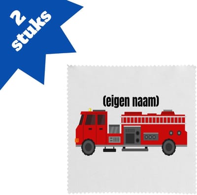 Akyol - brandweerwagen brillendoekjes - Brandweer - iemand die werkt bij de brandweer - met eigen naam - leuk cadeau voor iemand die bij de brandweer werkt - cadeau - kado - 17,8 bij 17,8 cm - 2 stuks