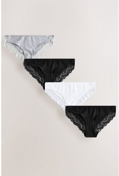 Next - Dames - Katoenen en kanten slipjes, 4-pack, Braziliaans model - Zwart