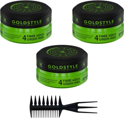 Gold Style Fibre Aqua Green Web Pomade – Styling Wax 4 – 3 x 150 ml (Totaal 450 ml) + Styling Kam