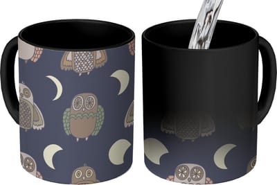 Magische Mok - Foto op Warmte Mokken - Koffiemok - Uil - Patronen - Maan - Magic Mok - Beker - 350 ML - Theemok