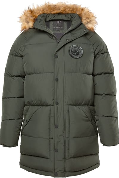 JP 1880 - Heren - Doorgestikte parka capuchon geweven bont badges - Donker zeewier - Maat 3XL
