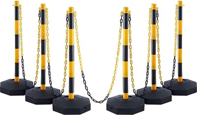 Afzetpalen - Set van 6 - Slagboompalen - Afzetlint - Afzetkoord - Afzetketting - 285x285mm - Verkeerskegels met Ketting