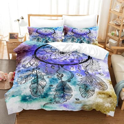 Ensemble de literie Attrape-rêves Coloré Chic Bohème Mandala Floral Plume Design Housse de couette Ensemble Simple Double King Taille Housse de lit EU Twin 135x200cm