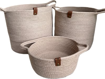 OZ Home - 3-delige Mandenset - Beige - Duurzaam & Stijlvol - Voor Opslag en Decoratie