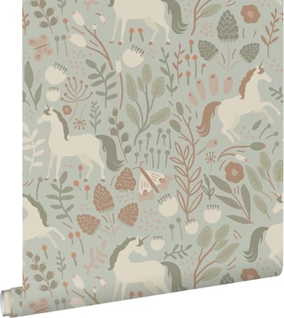 ESTAhome behang unicorns licht vergrijsd groen - 53 cm x 10.05 m - 139877
