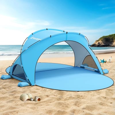 Dailygoods- Strandtent UV-bescherming UPF50+ - Draagbare Tent - Ruimte voor 1-6 Personen - 2 Deuren met Ritssluiting - Robuuste Constructie - Winddicht Accessoires