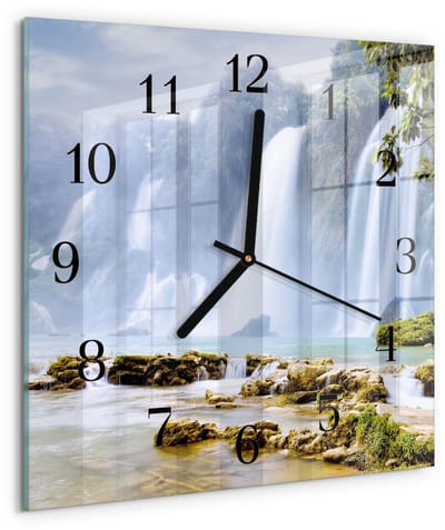 Tulup Wandklok - Waterval Decoratieve Glazen Klok - 30x30 cm - Veelkleurig Glazen Wandklok Design - Zwarte Handen - Vierkante Wandklok - Klok Glas Met Opdruk - Moderne Wandklok Glas