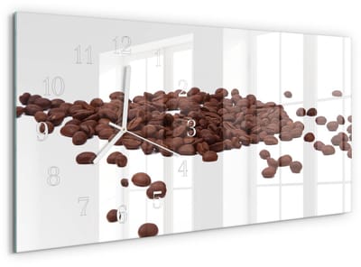 Tulup Wandklok - Koffiebonen Gekleurde Glazen Klok - 60x30 cm - Bruin Glazen Klok Met Print - Witte Handen - Rechthoekige Wandklok - Glazen Klok Met Print - Wandklok Glas Met Motief