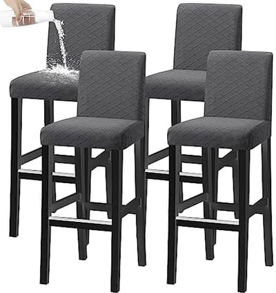Stoelhoezen voor Korte Draaibare Eetkamerstoelen en Barkrukken - Set van 4 - Wasbaar en Afneembaar - Grijs