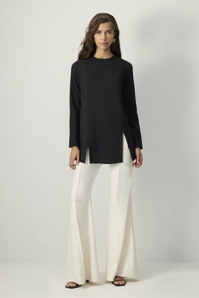 Touché Privé - Crêpe tuniek met splitdetails - Zwart - Dames