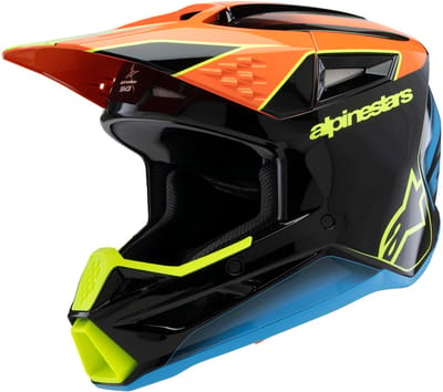 Alpinestars S-M3 Youth Fray Zwart Oranje Geel Fluo Offroad Helm - Helm