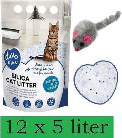 Duvo Silica Premium - Kattenbakvulling - Bulk voordeel - 12x 5L - Incl - Wol muisje