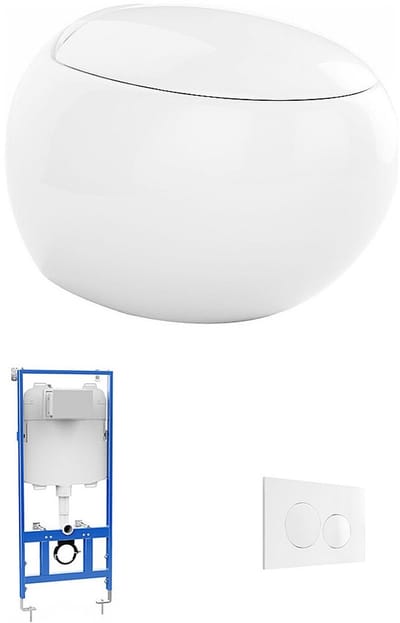 Vente-unique Set voor hang-wc van wit keramiek met voorwandsysteem en bedieningsplaat - HURO II L 40 cm x H 39 cm x D 58 cm