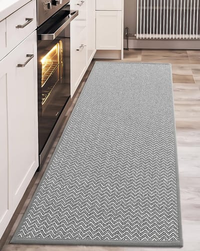 Famanu – Keukentapijt - wasbaar en antislip - 43 -5 x 150 cm - moderne en vuilafstotende mat voor in de keuken - eetkamer - wasruimte en hal - lichtgrijs