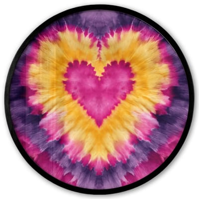 Poster in lijst Rond - Fotolijst 40x40 cm - Posters - Tie dye - Hartvorm - Vlammen - Oranje - Ronde posterlijst zwart - Decoratie - Wanddecoratie woonkamer - Muurdecoratie slaapkamer