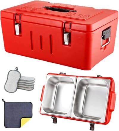 Voedselwarmerbox - Geïsoleerde drager - Maaltijden warm houden - Lekvrij transport - 56x35x24cm - Rood