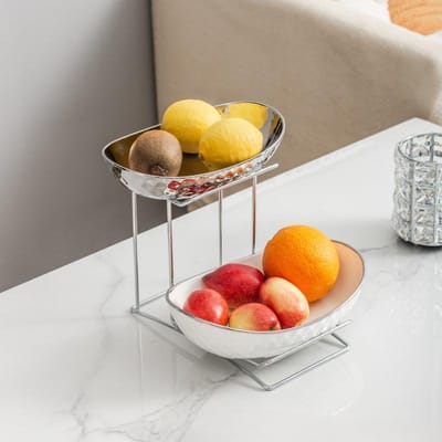 Luxe Léger Haut de Gamme Plateau à Fruits Multicouche Maison Salon Table Basse Plateau à Fruits Plateau à Collation Plateau à Bonbons Plateau à Noix Décoration gray