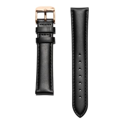 KRAEK Zwart Rosé Goud - leren bandje - horlogebandje met quick release - 16 mm bandje - Easy click