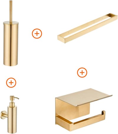 Toilet accessoires set Mat goud exclusief met beugel en zeepdispenser