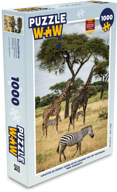 Puzzel Giraffen en Zebras samen op de savanne van het Nationaal park Serengeti - Legpuzzel - Puzzel 1000 stukjes volwassenen