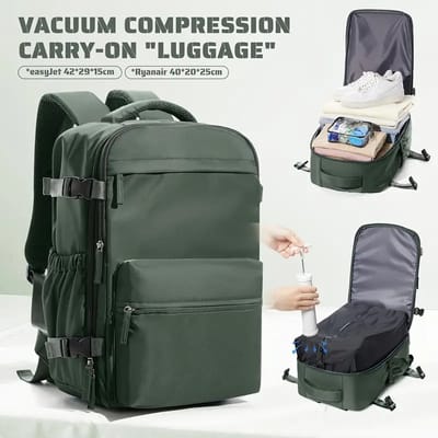Vacuümcompressie Reisrugzak - Groen met Handpomp – Lichtgewicht & Duurzaam – Compacte Reistas Handbagage Ryanair & EasyJet – Verstelbare Riemen & Waterafstotend