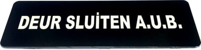 Deurbordje met tekst Deur sluiten AUB - 150 x 50 mm (incl. dubbelzijdige tape) - zwart / wit | Geborstelde RVS-look toplaag | Gratis Verzending