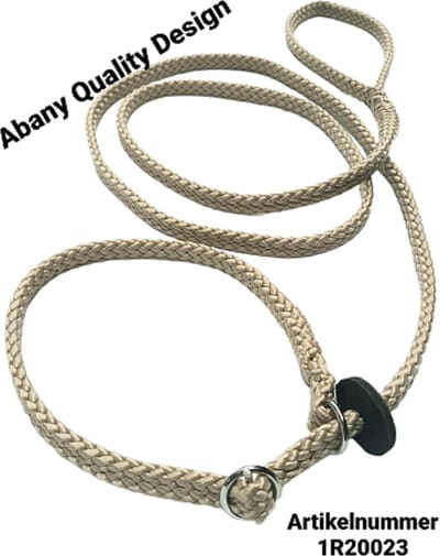 Abany quality design - 1.80 mtr beige - jachtlijn - dubbele stop - retrieverlijn - wandelhoofdstel - lijn leiband met halsband - sliplijn met stop – half slip - puppylijn - vanglijn - mantrailing - 1R20023