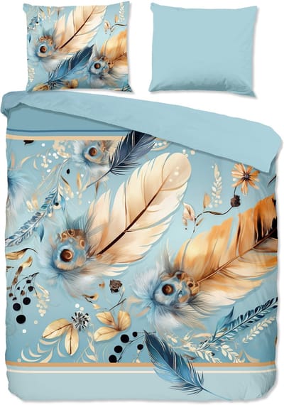 Pure dekbedovertrek veren/ oosters - 1 persoons 140x200/220 cm - Aqua - Microvezel