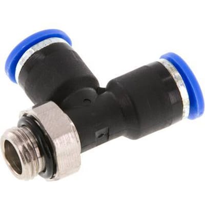 6mm x G1/8'' rechte hoek T-stuk Messing/PA 66 Insteekfitting Buitendraad Draaibaar NBR [2 Stuks]